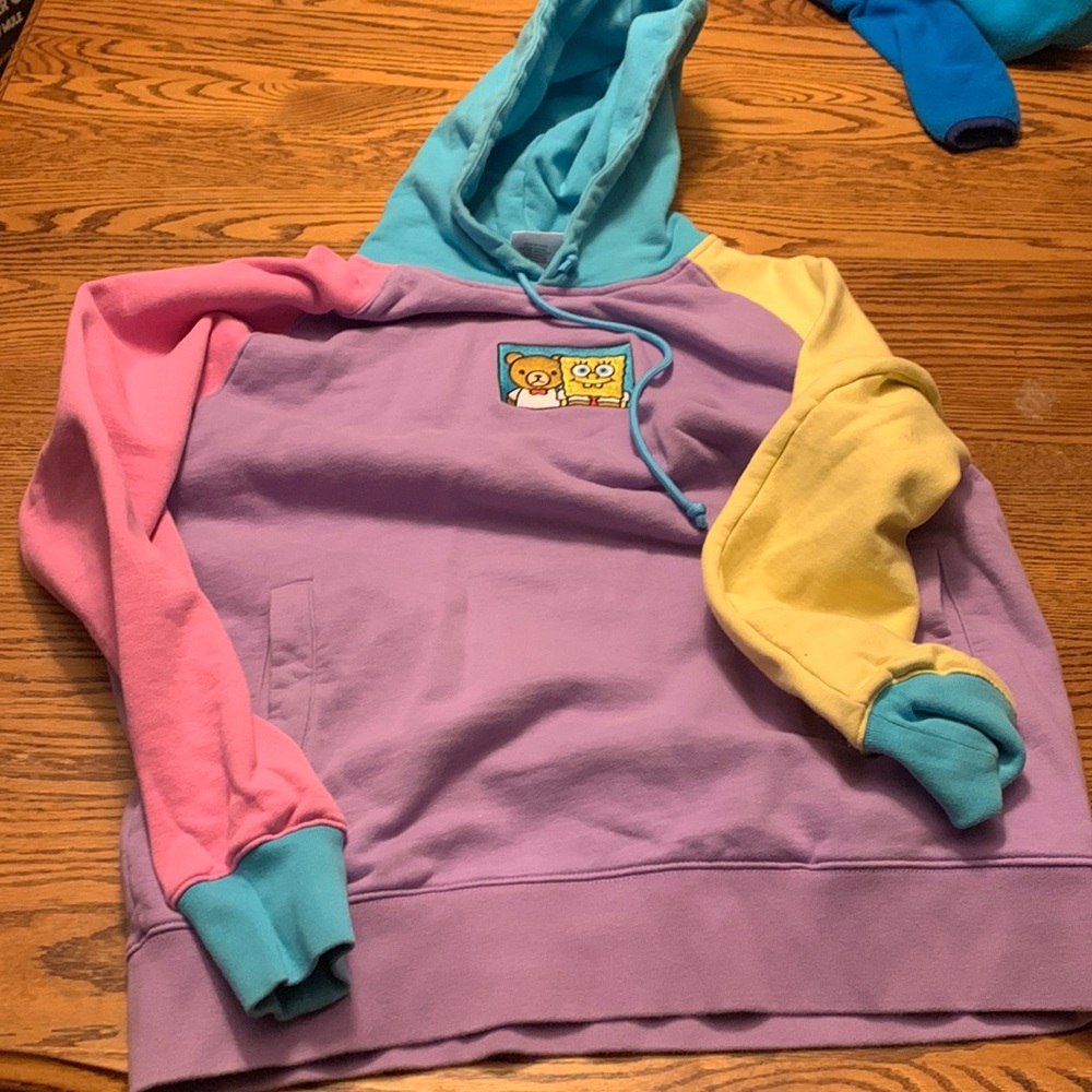 Sponge bob square pants multicolored hoodie like new teddy fresh